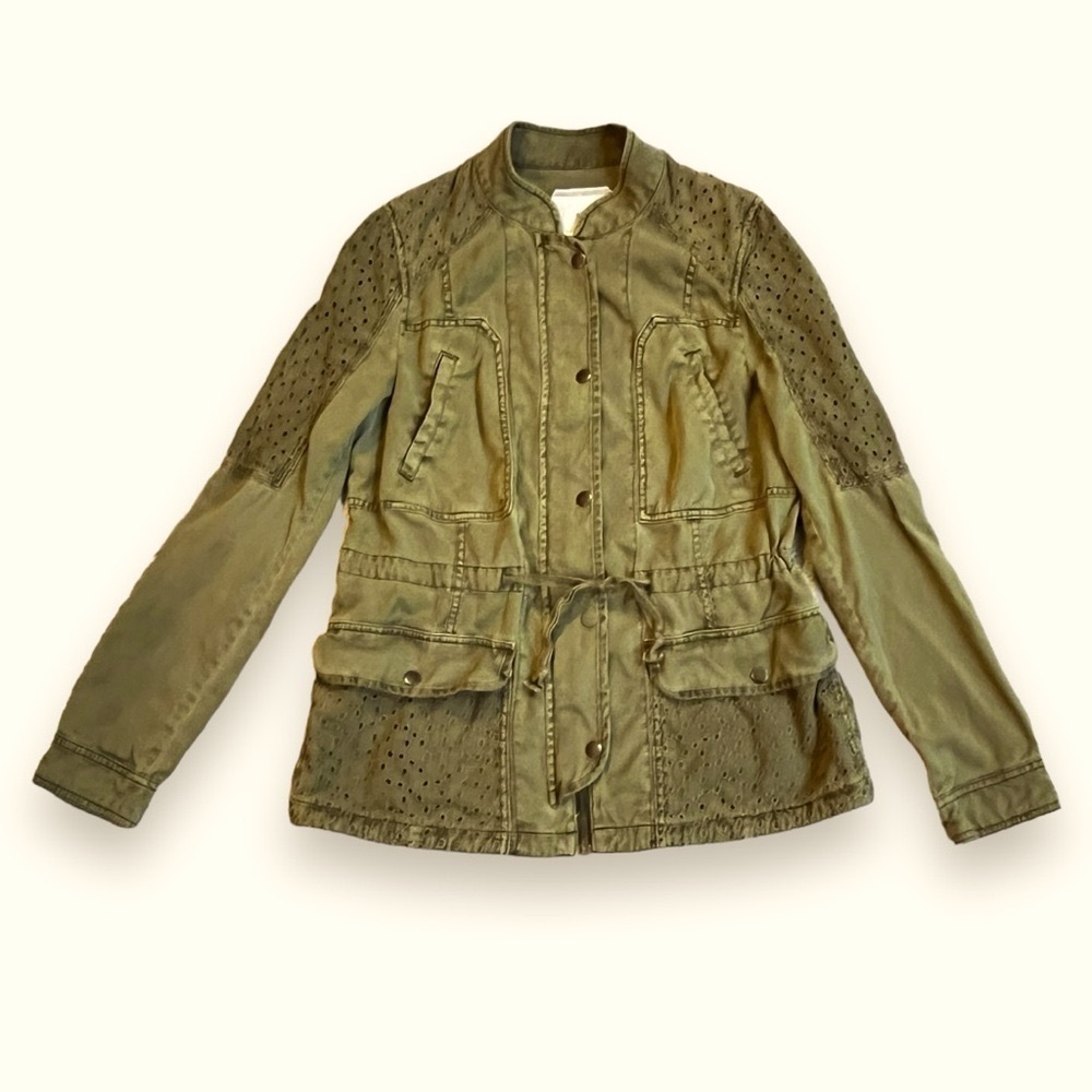 Anthropologie Hei Hei Marais Jacket Eyelet Full Zip Pockets Olive Green Small